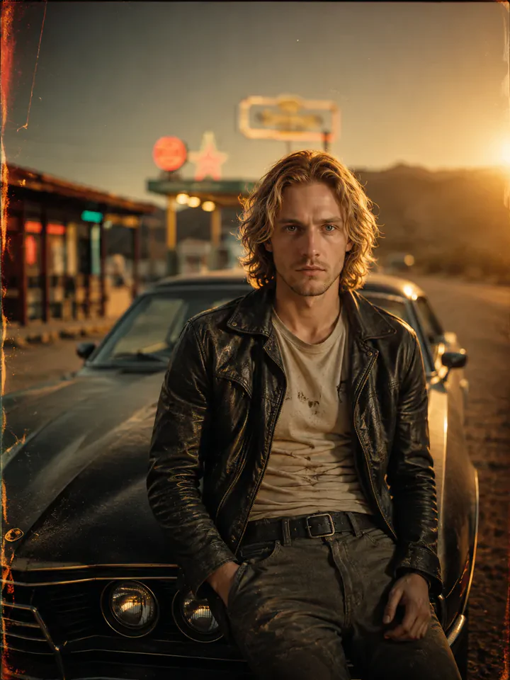 Нейрофотосессия в стиле «Grindhouse»: Плёнка 70-х: царапины, выжженный цвет, пыльный экшн