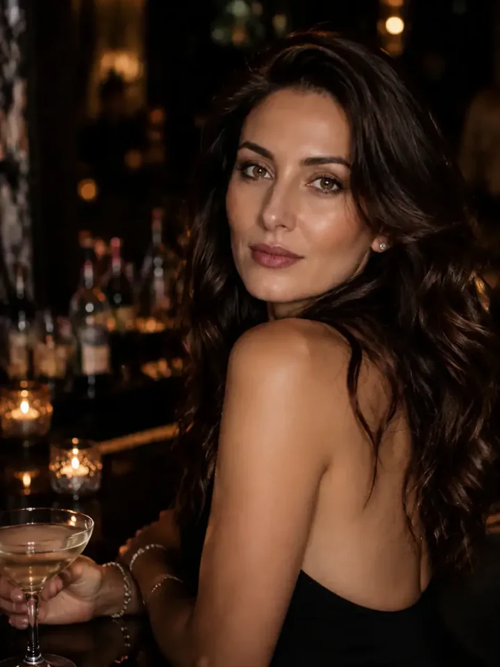 Нейрофотосессия в стиле «Night Luxe»: Бар, тёплые огни, дорогой вечер