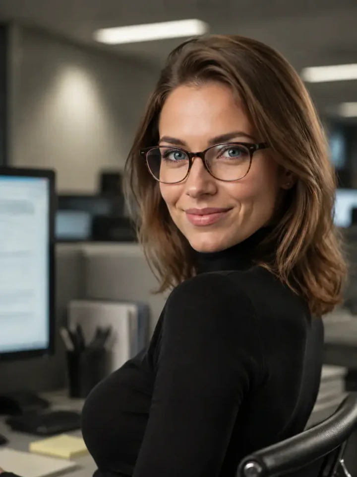 Нейрофотосессия в стиле «Office Siren»: Строгие очки, офис 2000-х, опасная элегантность