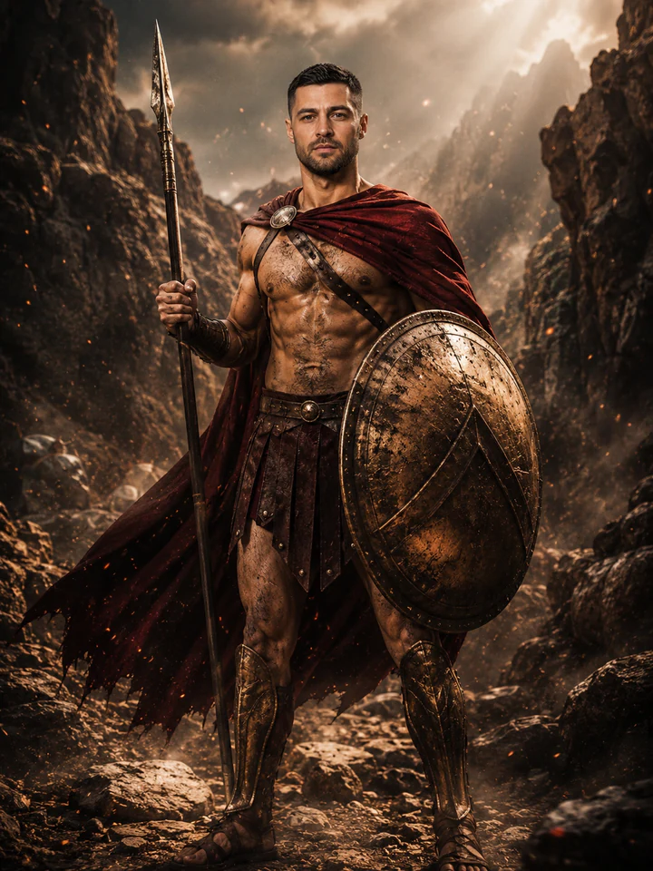 Нейрофотосессия в стиле «This is Sparta»: Бронза, багровый плащ, эпос 300