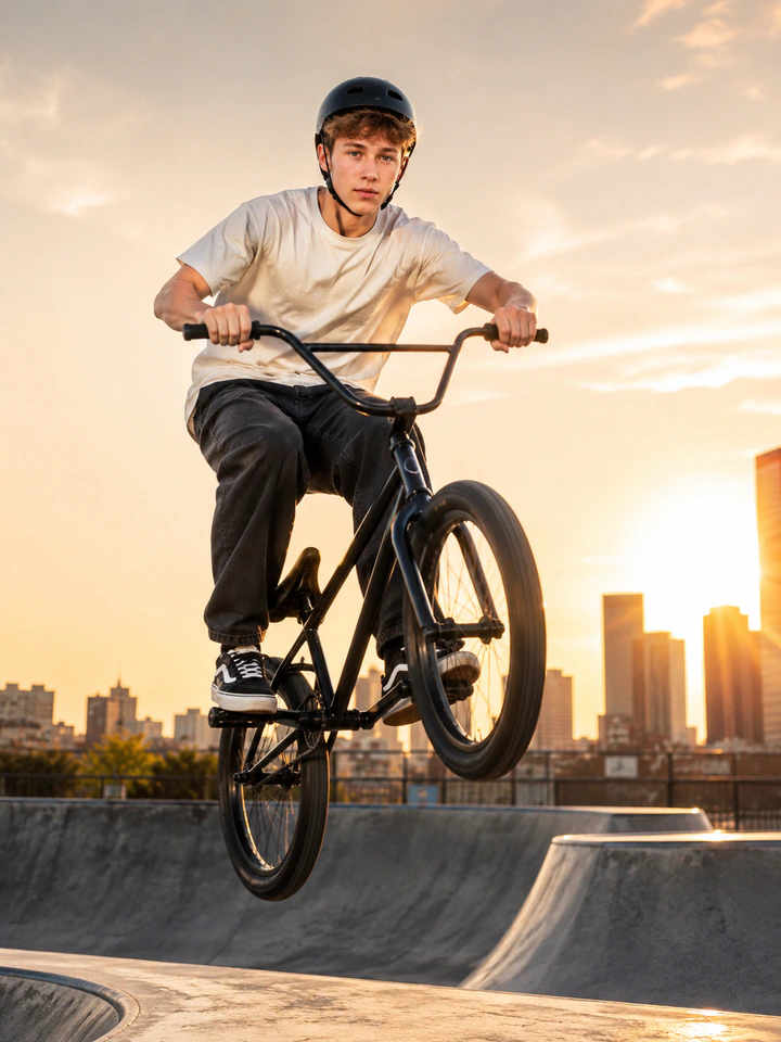 Нейрофотосессия в стиле «BMX-трюк»: Рампа, прыжок, закат над городом