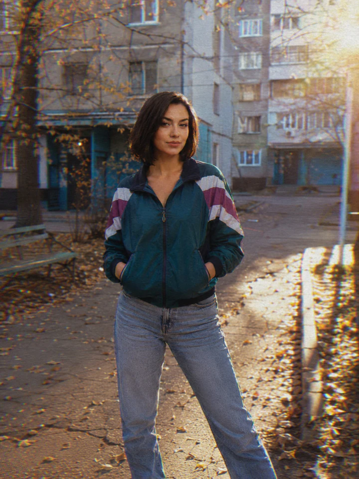 Нейрофотосессия в стиле «VHS-двор»: Панелька 90-х, зерно кассеты, олимпийка